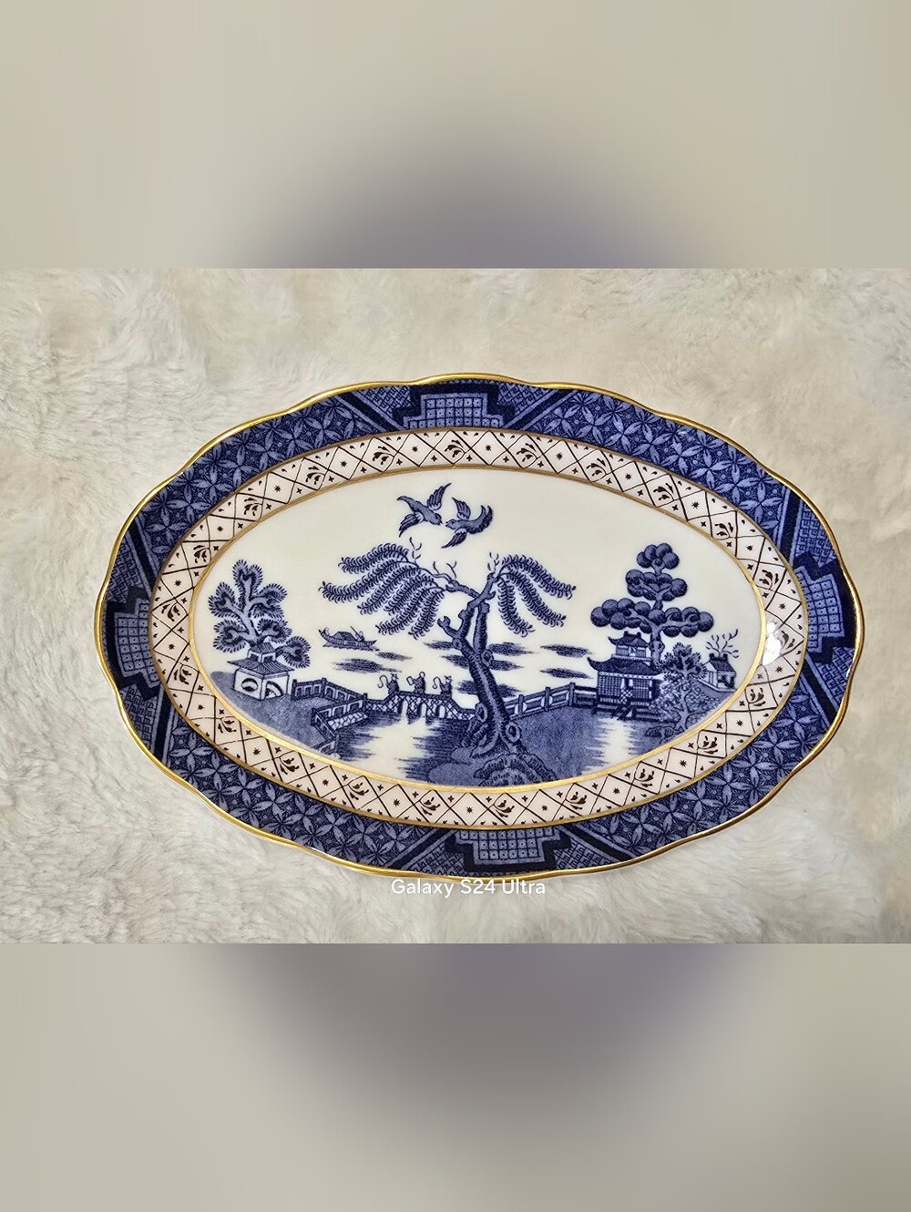 Royal Doulton Booths Real Old Willow Oval Serving Platter Plaque 1126 Gold Trim